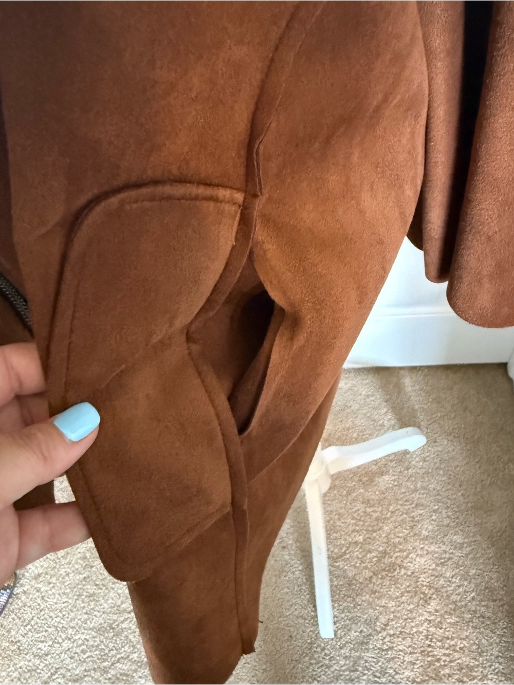 Joseph Ribkoff Chestnut Brown Suede Zip-Front Cape Jacket with Bell Sleeves - Picture 3 of 7